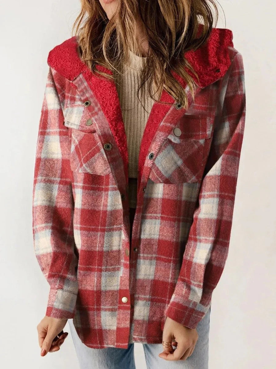 Calla | Women’s Hooded Plaid Jacket with Button Front