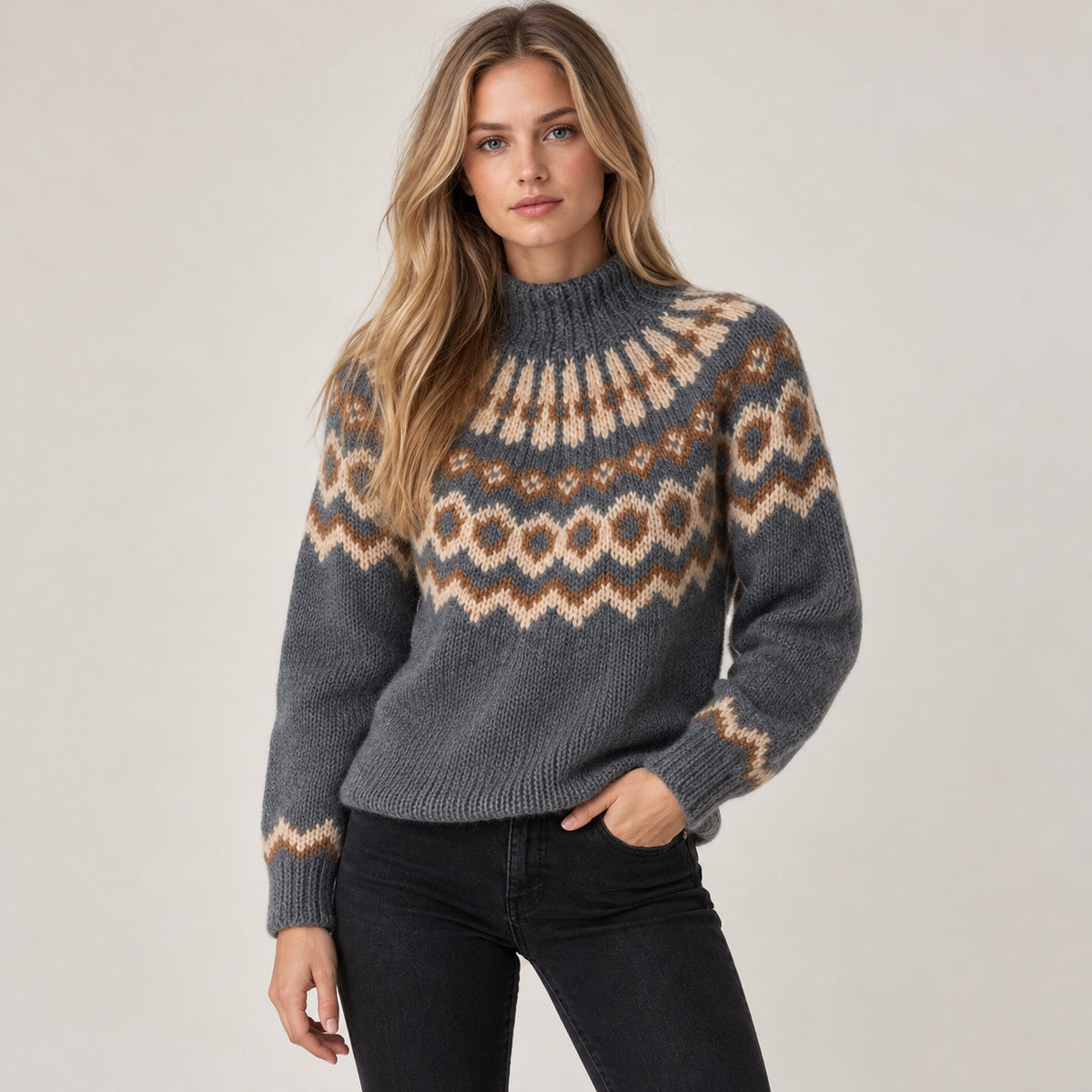 Stella | Women’s Fair Isle Turtleneck Sweater with Ribbed Hem