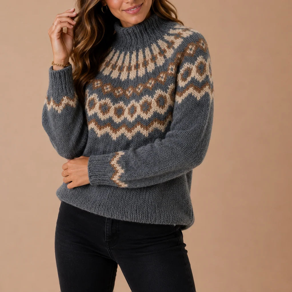 Stella | Women’s Fair Isle Turtleneck Sweater with Ribbed Hem