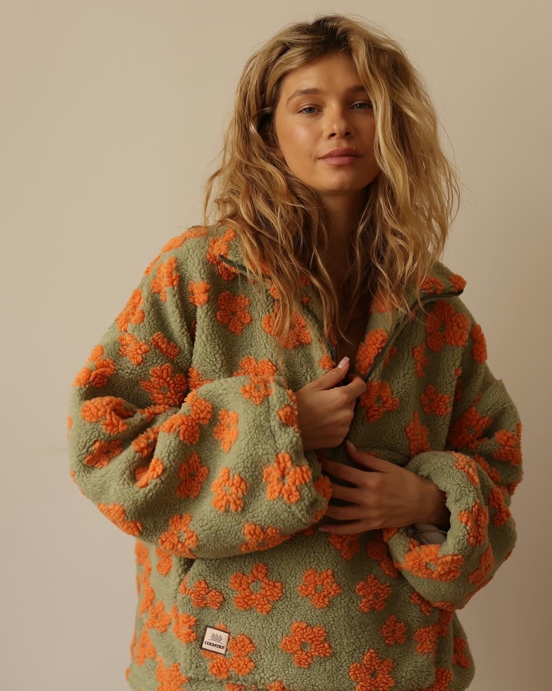 Sunniva | Women’s Floral Sherpa Half-Zip Pullover with Pouch Pocket