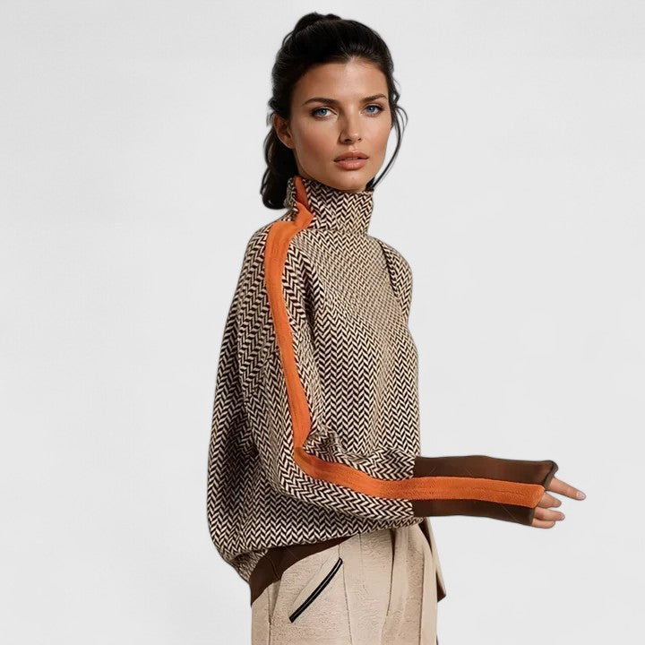 Gladys | Women’s Herringbone Mock Neck Sweater with Long Sleeves