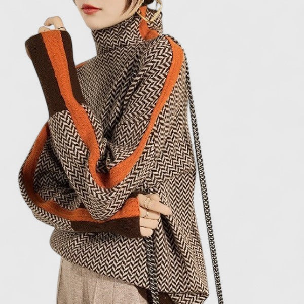 Gladys | Women’s Herringbone Mock Neck Sweater with Long Sleeves