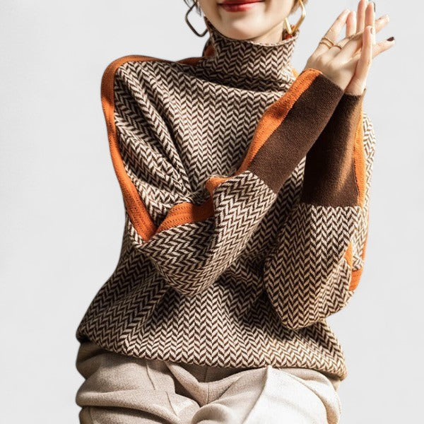 Gladys | Women’s Herringbone Mock Neck Sweater with Long Sleeves