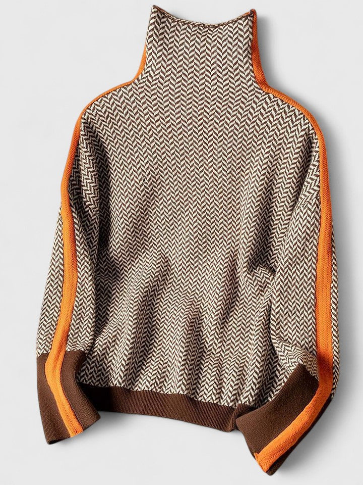 Gladys | Women’s Herringbone Mock Neck Sweater with Long Sleeves