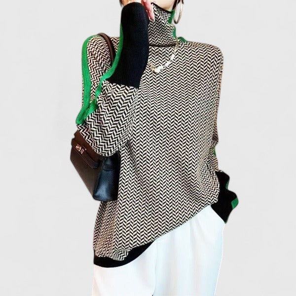 Gladys | Women’s Herringbone Mock Neck Sweater with Long Sleeves