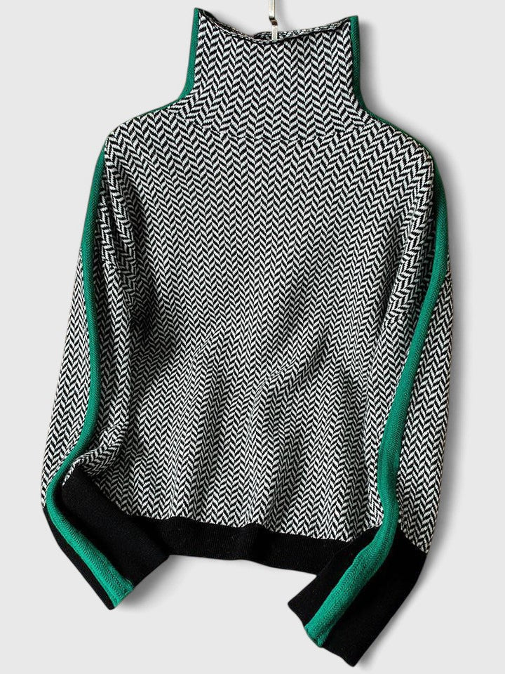 Gladys | Women’s Herringbone Mock Neck Sweater with Long Sleeves