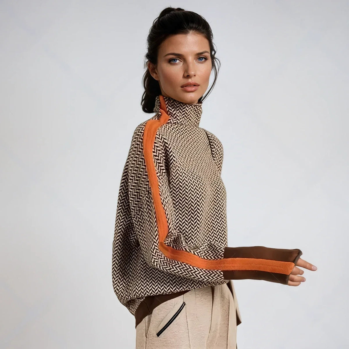 Kathleen | Women’s High-Neck Striped Sweater with Regular Fit