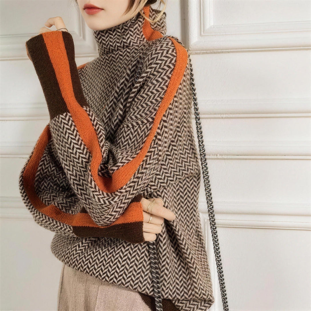 Kathleen | Women’s High-Neck Striped Sweater with Regular Fit
