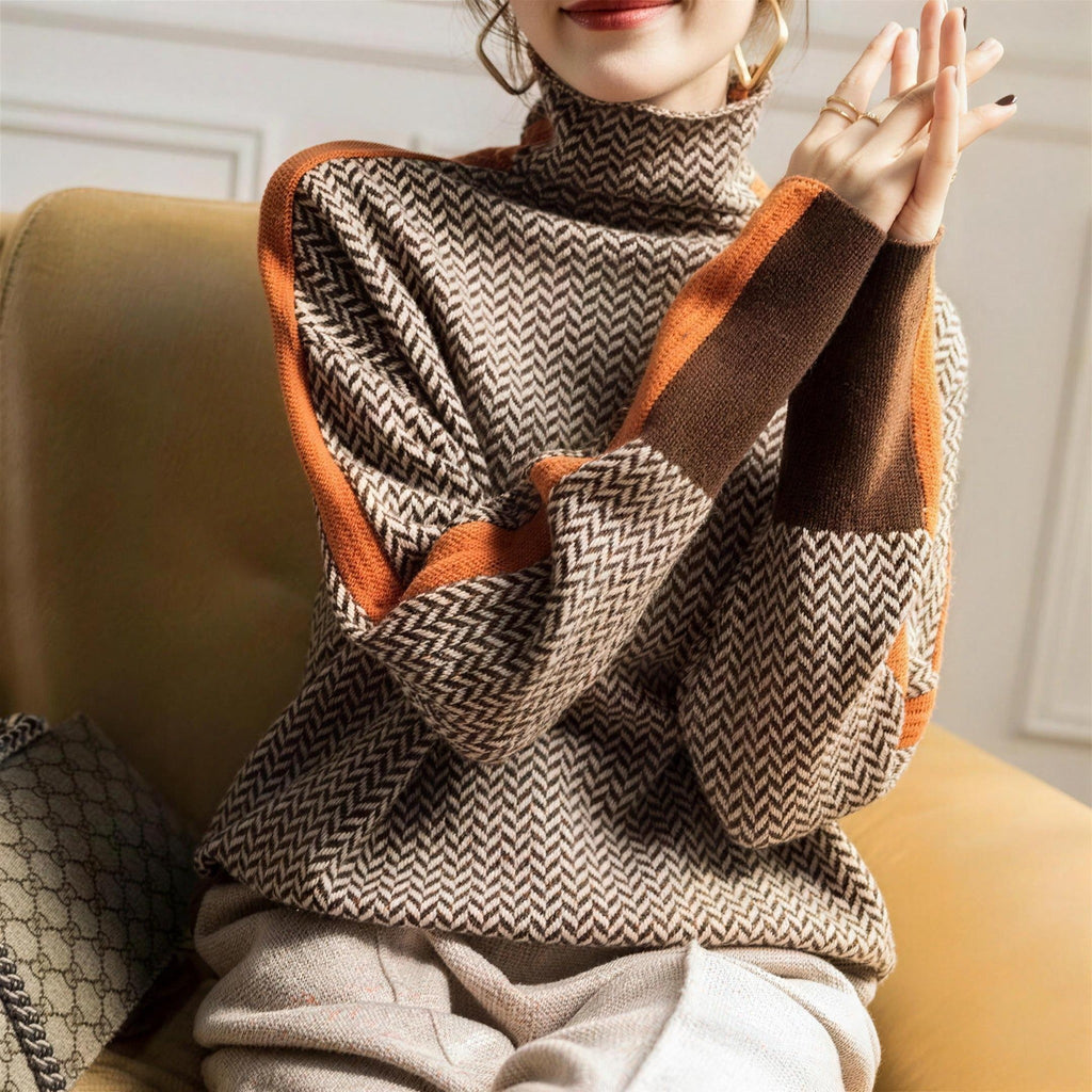 Kathleen | Women’s High-Neck Striped Sweater with Regular Fit