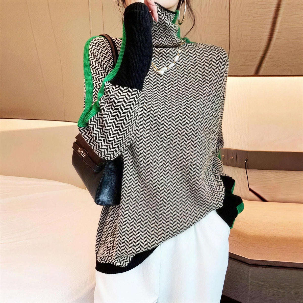 Kathleen | Women’s High-Neck Striped Sweater with Regular Fit