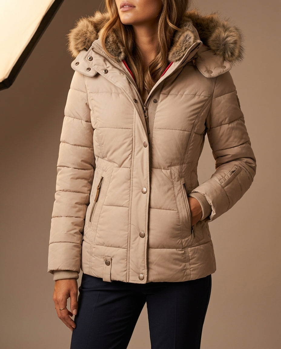 Clara | Women’s Quilted Hooded Jacket with Faux Fur Trim