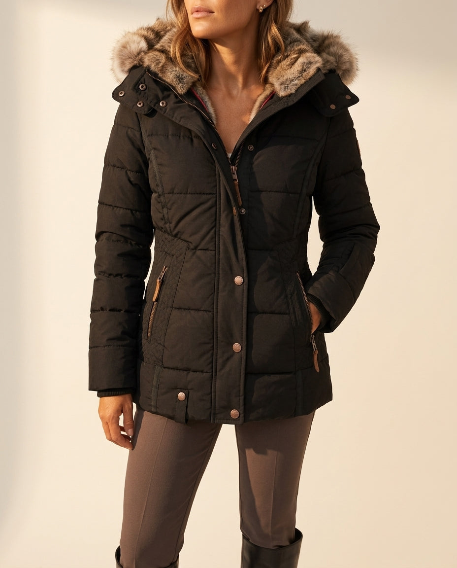 Clara | Women’s Quilted Hooded Jacket with Faux Fur Trim